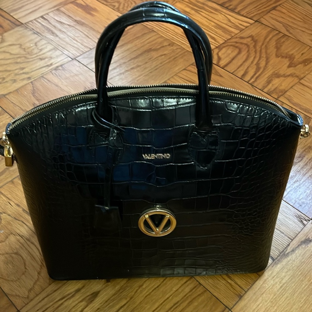 Valentino shoulder and top handle bag with Mario Valentino in Black Croco.